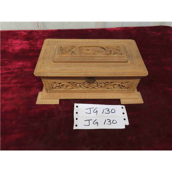 Beautiful Vintage Carved Wooden Box with Metal Clasp 9'' x 5.5'' 
