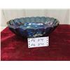 Image 1 : Iridescent Blue Carnival Glass Footed Oval Fruit Bowl Harvest Pattern