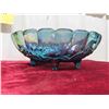 Image 2 : Iridescent Blue Carnival Glass Footed Oval Fruit Bowl Harvest Pattern