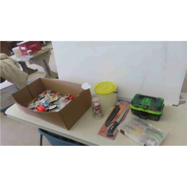 New Fishing Tackle, Floats, Lures, Minnow Bucket, Fillet Knife, Weights 