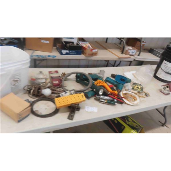 Electric Cords, Power Bar, Light Fixture, Cordless Drill Untested,  