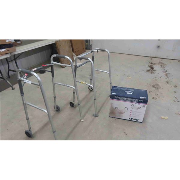 2 Aluminum Walkers , Drive 5'' Toilet Seat Riser with Handles 