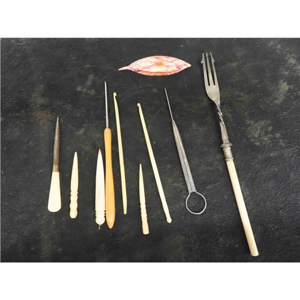 Vintage Crochet Hooks, Sewing Notions, Ornate Silver Plated Food Fork