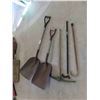 Image 1 : Yard Tools : 2 Scoop Shovels , Axe , 2 Wood Canes 