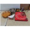 Image 1 : 2 Stainless Steel Bowls , Wood Lazy Susan, Crystal Serving Platter, 2 