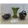 Image 1 : 3pcs Carnival Glass : Vase , Candy Dish , Basket 