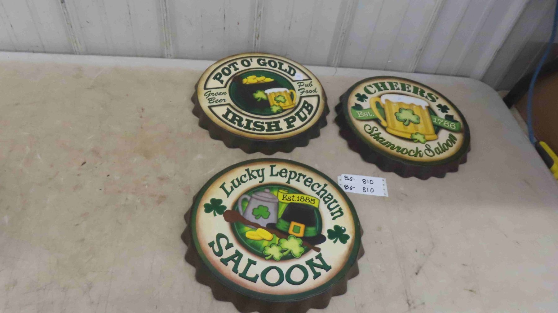 Used Cap Sign 3 Metal Bottle Cap Irish Pub Modern Signs 13'' Across Similar but ...