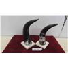Image 1 : Vintage Pair of Authentic Bull Horn Book Ends on Marble Base - Both 
