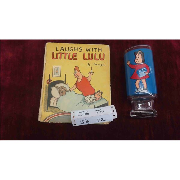 Little Lulu Glass Advertising Kleenex 6.5'' H , ''Laughs with Little Lulu'' Book from 