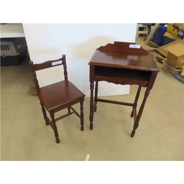Walnut Telephone Stand 30'' x 19'' x 30'' with Chair 