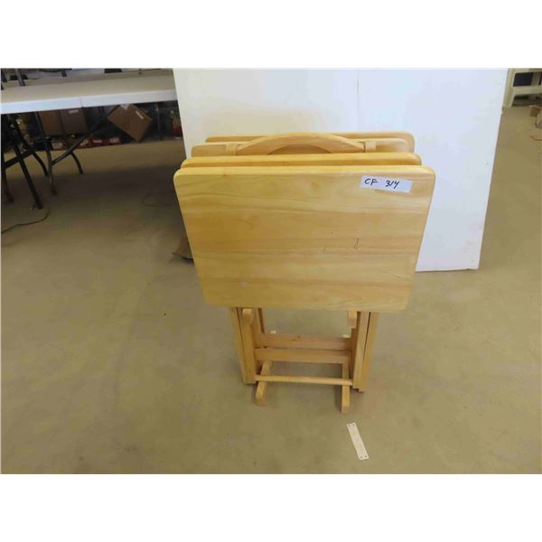 Set of 4 Wood TV Tables with Rack Stand 