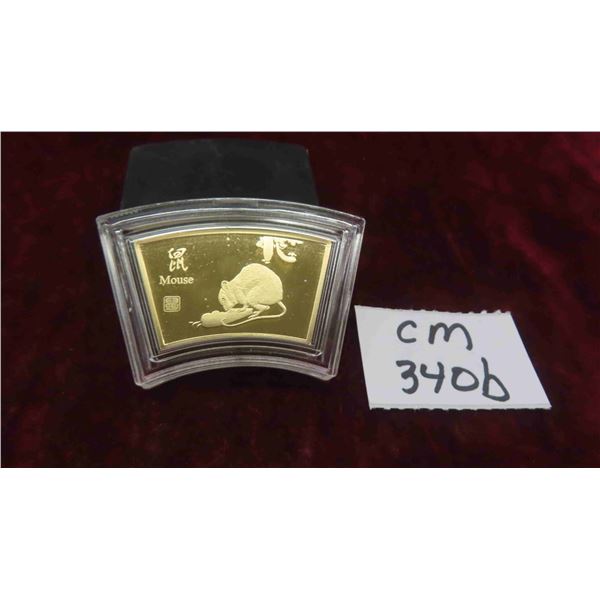 Chinese Mouse Fan Shaped Medallion 24kt Gold Plated 