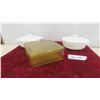 Image 1 : 2 Fireking Casserole Dishes with Lids , Federal Amber Ribbed 