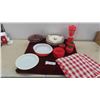 Image 1 : 2 Pyrex Dishes , 5 Rooster Plates , Casserole Dish , 2 Plastic 