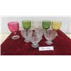 Image 1 : 5 Colored Glass Glasses, 4 Dessert Bowls Ribbed Swirl 
