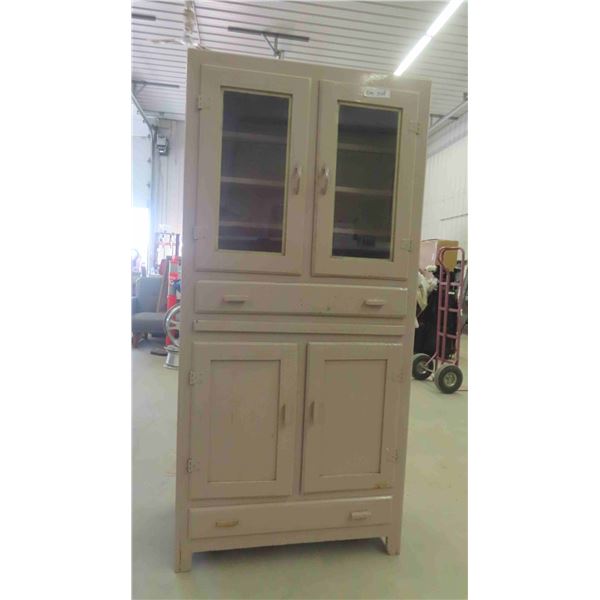Painted Wood Pantry with Glass Doors, Pull Out Cutting