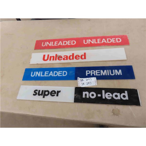 4 Gas Pump Signs : 3 Fiberglass , 'Super No Lead' is Glass 3 1/2'' 