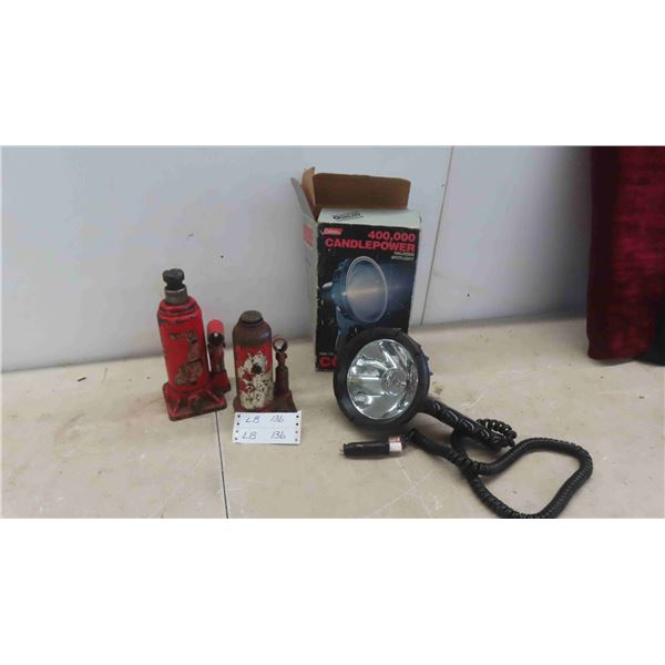 2 Bottle Jacks , Coleman Halogen Spotlight 