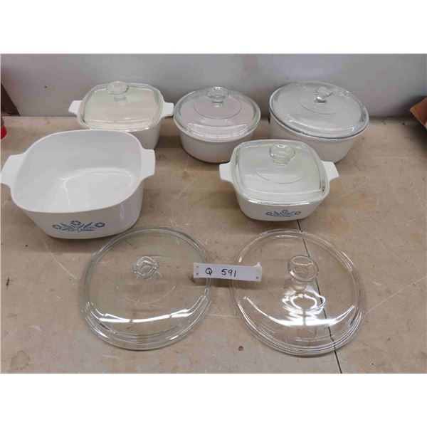 5 Corningware Casserole Dishes, 6 Lids 