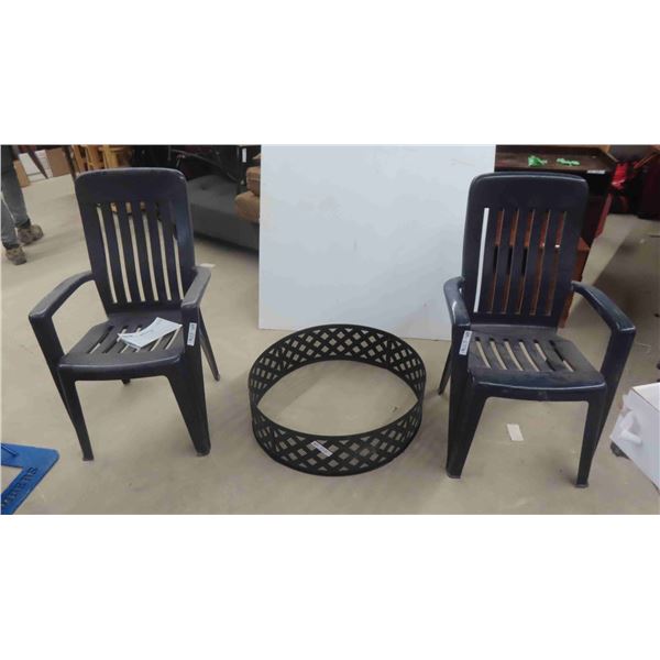 2 Patio Chairs , New Fire Ring 8'' H x 29'' Across 
