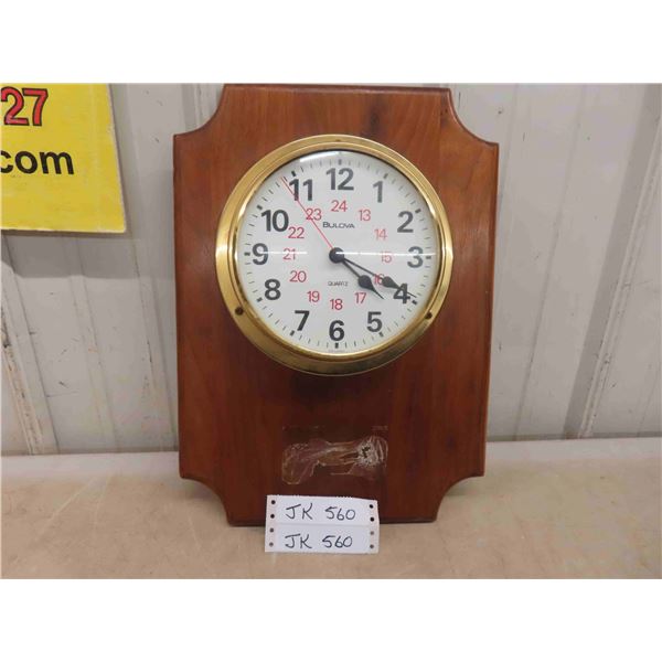 Bulova 24 Hour Clock on Wood 12'' x 17'' 