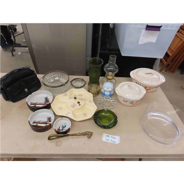 2 Corelle Casserole Dishes with Lids , Oil Lamp , Vase , Crystal Salad Bowl , 