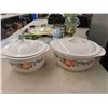 Image 2 : 2 Corelle Casserole Dishes with Lids , Oil Lamp , Vase , Crystal Salad Bowl , 