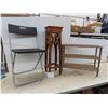 Image 1 : Fold Up Chair, Bamboo Style Plant Stand 9'' x 9'' x 30'' H , 3 Tier Shelf