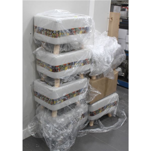 LOT OF 7 FABRIC STOOLS