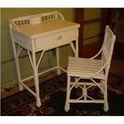 White Wicker child's desk & chair