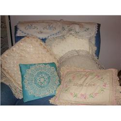Pillows, embroidered dresser scarfs
