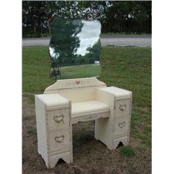 White painted dresser, heart knobs.