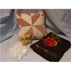 Linens, pillows, German lace