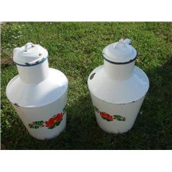 Two white enamel pots w/lids