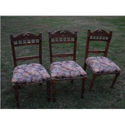 3 tapestry wood carved chairs