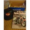 Image 1 : Motorcyle pins, Harley cap, book