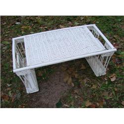 White wicker bed tray