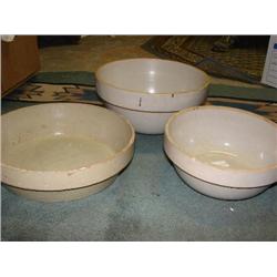 3 pottery mixing bowls