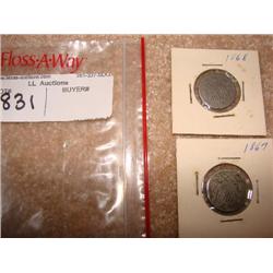 Shield nickels (1867-VG,1868-G)