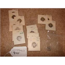 16 mixed date Barber dimes in 2 x 2's