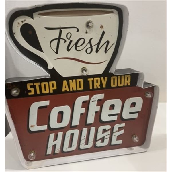 FRESH COFFEE SHOP SIGN RETRO VINTAGE STYLE LED TIN CAFÉ KITCHEN WALL DÉCOR
