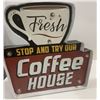 Image 1 : FRESH COFFEE SHOP SIGN RETRO VINTAGE STYLE LED TIN CAFÉ KITCHEN WALL DÉCOR