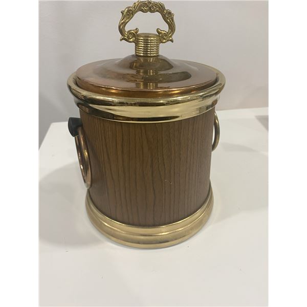 VINTAGE BROWN FAUX WOOD GRAIN ICE BUCKET