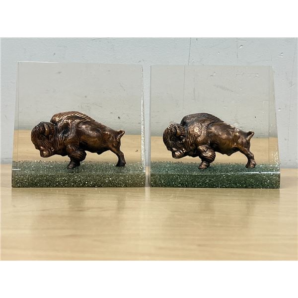 Pair Heavy Acrylic Bison Bookends - Approx: 5x3"