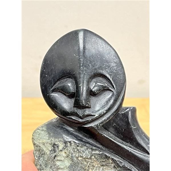 Artist Signed Soapstone Carving Sculpture - Approx: 4.25"W 4.25"T - see photos
