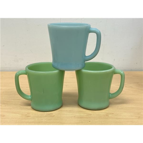 Vintage Fire King Jadite & Turquoise Mugs - No chips but show use as pictured.
