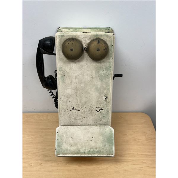 Antique Painted Wooden Wall Phone - approx: 20.5 x 12" see all photos