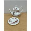 Image 1 : Royal Albert England Bone China "Lavender Rose" Teapot & Trivet - tiny knick on lid - see photos