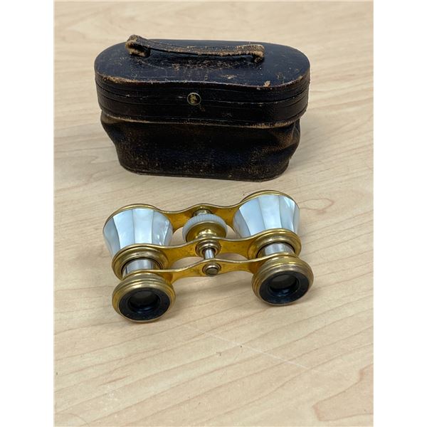 Antique Iris (France) Brass / Mother of Pearl Opera Glasses & Case