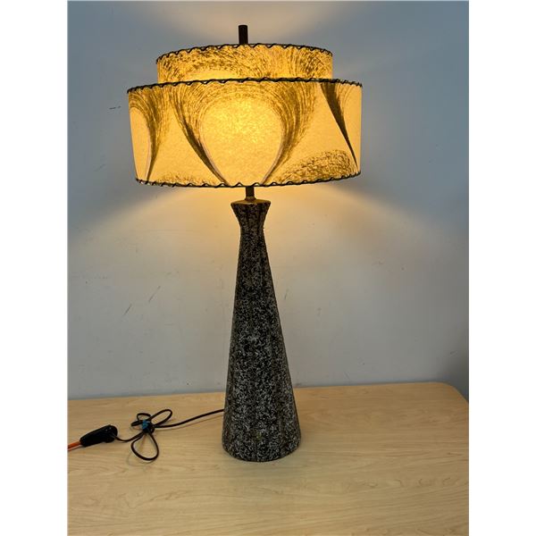 Mid Century Ceramic Textured Lamp With Fiberglass shade - Approx: 31"T 16"W - works, old cord